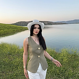 Zr Gold Düğmeli Haki Yelek