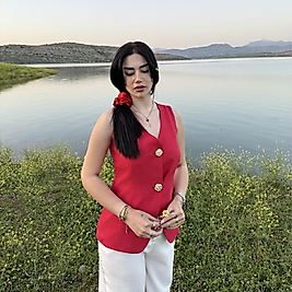 Zr Gold Düğmeli Kırmızı Yelek