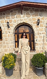 Premium Kemerli Bej Keten Takım