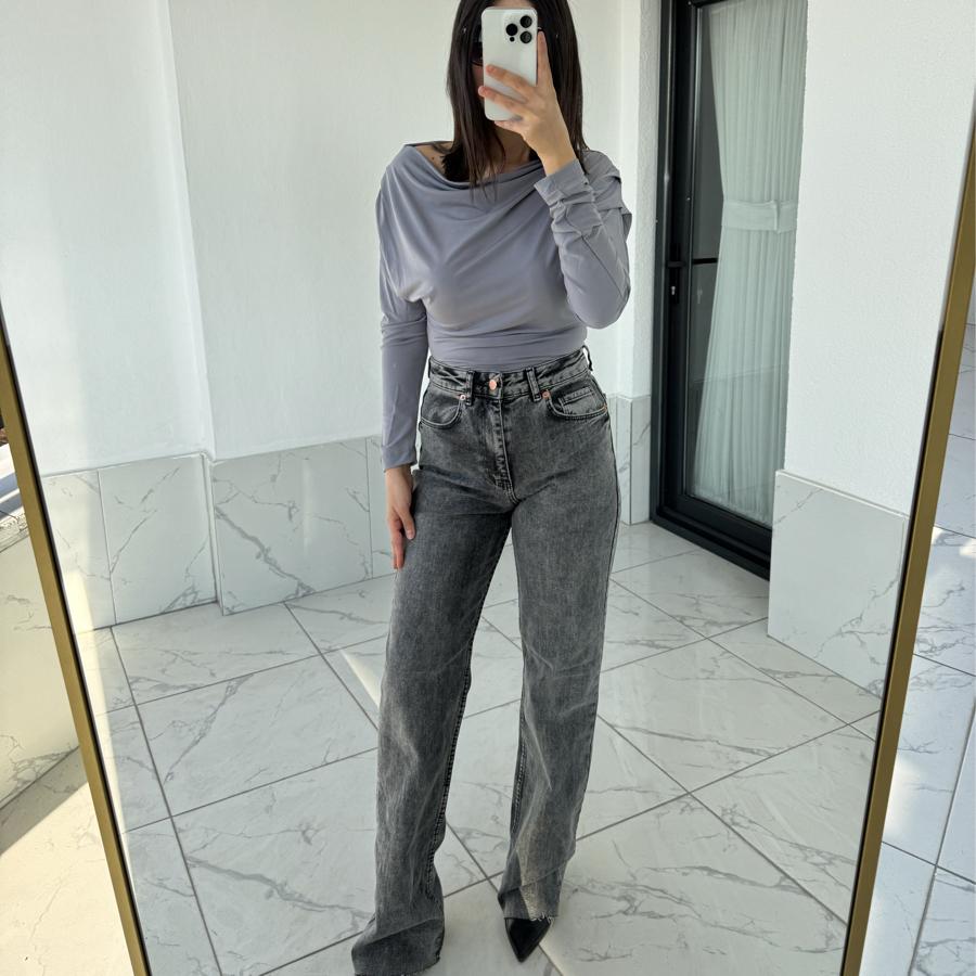 Sandy Kumaş Düşük Omuz Bluz